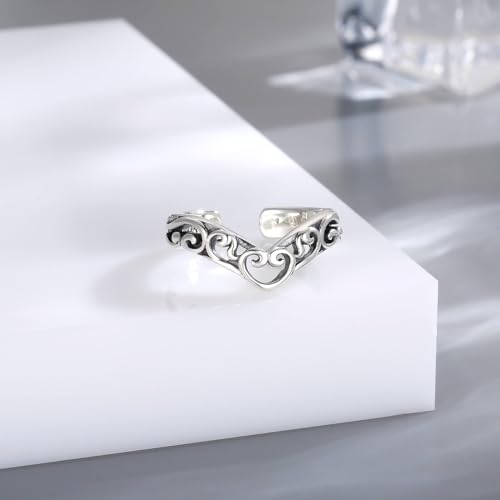 925 Sterling Silver Toe Ring Adjustable Butterfly Filigree Boho Ocean Wave Summer Jewelry for Women - style: Heart V Shaped Filigree