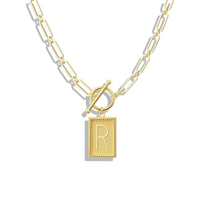 Tewiky Gold Initial Necklaces for Women, Square Letter Pendant Necklace | Toggle Clasp，Trendy 14K Gold Plated Dainty Paperclip Chain Necklaces for Women，Jewelry Gifts - style: Gold R