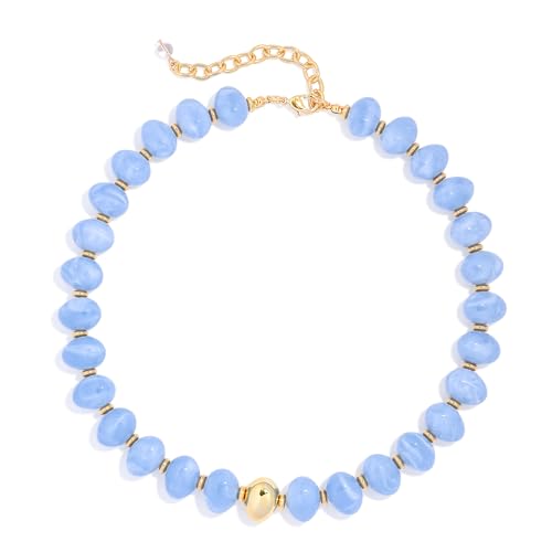 Chunky Beaded Necklace for Women Trendy Multicolor Resin Beads Choker Necklaces Boho Summer Statement Necklace Chunky Heart Jewelry - color: Irregular bead necklace-blue