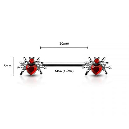 Pierced Owl 14GA 316L Stainless Steel CZ Crystal Heart Spider Ends Nipple Barbells, Sold as a Pair - style: Gold Tone