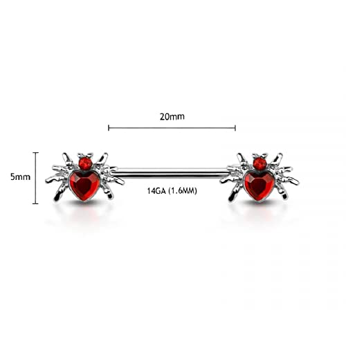 Pierced Owl 14GA 316L Stainless Steel CZ Crystal Heart Spider Ends Nipple Barbells, Sold as a Pair - style: Silver Tone
