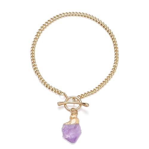 Crystal Bracelet for Women, Dainty 14K Gold Plated Chain Bracelet | Handmade Healing Crystals and Stones Spiritual Jewelry Gifts for Women - style: Amethyst Bracelet