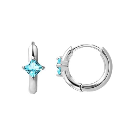 316L Surgical Steel Birthstone Hoop Earrings for Women | Lightweight, 5A Cubic Zirconia, Hypoallergenic, Lead & Nickel Free, 8mm Huggie Hoops - color: Silver: 03. March (Aquamarine)