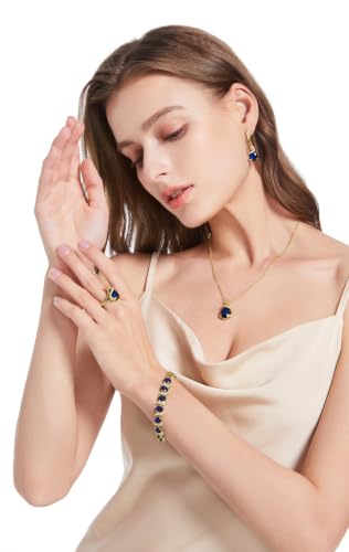 Jewelry Set for Women Teardrop Earrings Necklace Ring Bracelet Set Party Wedding Jewelry Gift for Mother Wife Friend - color: Gold-Blue