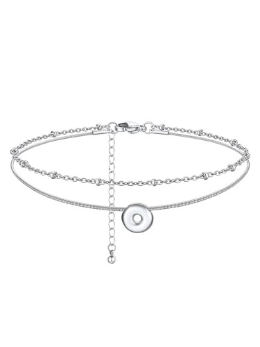 ChainsHouse Initial Ankle Bracelets for Women Waterproof, 14K Gold Plated Layered Initial Anklets Non Tarnish, Adjustable Stainless Steel Women's Ankle Summer Beach Foot Jewelry - color: Stainless Steel, size: Initial O
