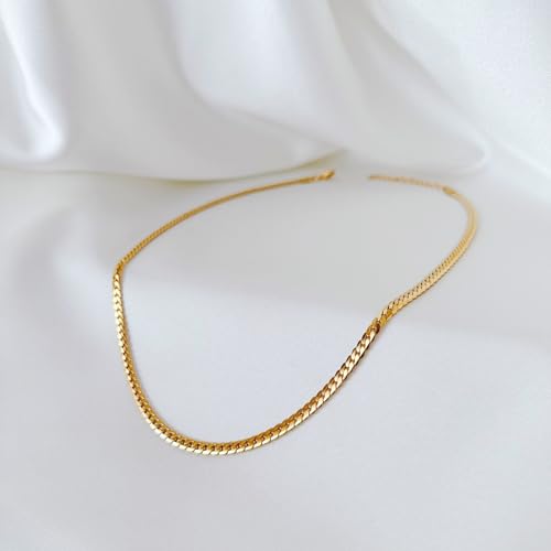 Gold Chain for Women & Men,14K Gold Necklace for Men &Women Flat Snake Chains for Womens Herringbone Curb Choker Chains Necklaces 3MM Width，18” 20” 22” 24” - size: 22inchs