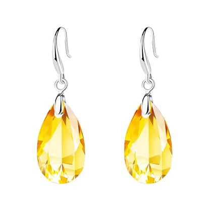 Austrian Crystal Teardrop Dangle Hook Earrings for Women 14K Gold Plated Hypoallergenic Jewelry - color: Yellow