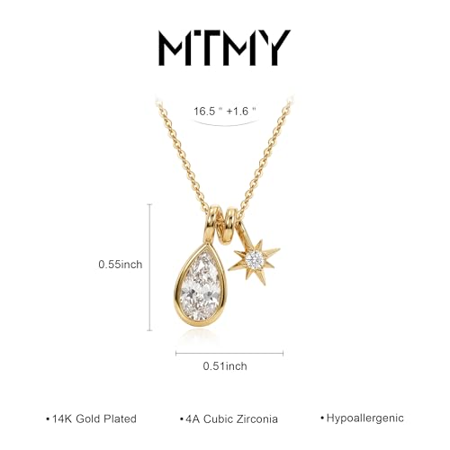 MTMY Gold Moon Pendant Necklace for Women,14K Gold Plated Dainty Chain Crescent Moon Sun Star Necklace Jewelry - style: drop star
