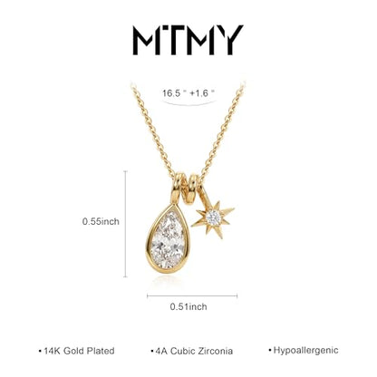 MTMY Gold Moon Pendant Necklace for Women,14K Gold Plated Dainty Chain Crescent Moon Sun Star Necklace Jewelry - style: drop star