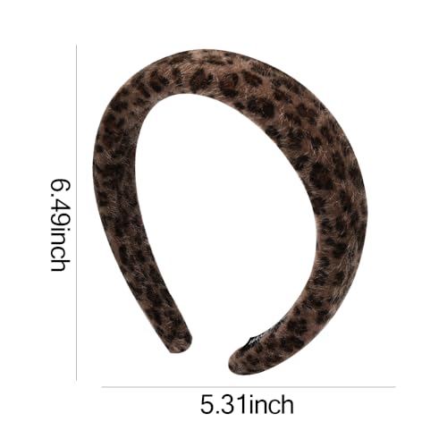 Guqqeuc Leopard Puffy Headband Wide Padded Headband for Women Girls Leopard Print Headbands for Women Cheetah Hairband Brown Sponge Headband for Long Short Hair Accessories