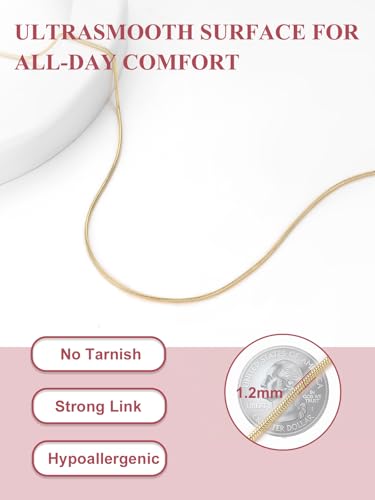 FOCALOOK Snake Chain Necklace, 1/1.2/1.5/2mm 14K Gold Plated Womens Chains | Hypoallergenic Stainless Steel Chain, Non Tarnish Rose Gold/Silver/Black Plated Finish, 14-30" Length for Everyday Layering - color: 1.2mm-14K Gold Plated, size: 14 Inches