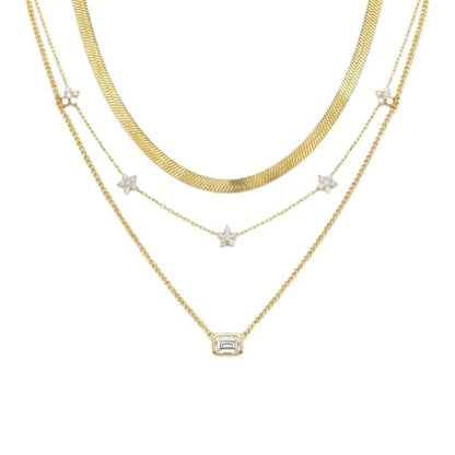 Coolkin 3 PCS Women Gifts Layered Gold Necklace for Women,14K Gold Plated Dainty CZ Pendant Layering Gold Necklaces Set Chain Choker Cubic Zirconia Necklace Trendy Jewelry Gifts - style: Rectangle CZ