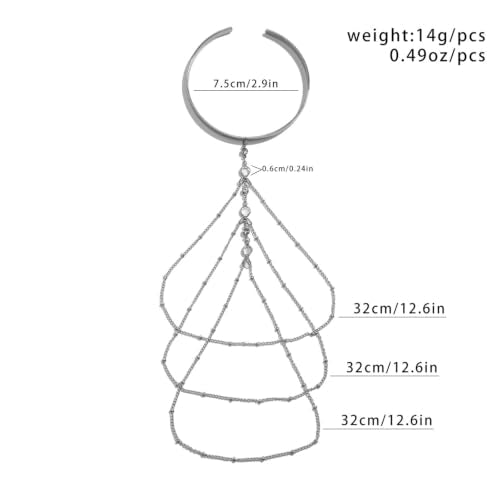 Simple Crystal Bead Tassel Upper Arm Chain Bracelet Multi-layered Bikini Armlet Rhinestone Adjustable Open Arm Cuff Bangle Bracelets Summer Beach Body Jewelry for Women - style: Silver