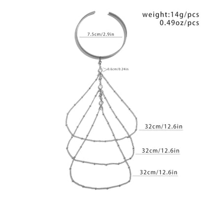 Simple Crystal Bead Tassel Upper Arm Chain Bracelet Multi-layered Bikini Armlet Rhinestone Adjustable Open Arm Cuff Bangle Bracelets Summer Beach Body Jewelry for Women - style: Silver