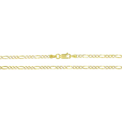 14K Gold or Rhodium Plated Silver Figaro Diamond Cut Pave Chain For Men | 1mm-13mm Thick | Solid 925 Figaro Italian Necklaces For Men - style: 2.60MM- Yellow & White