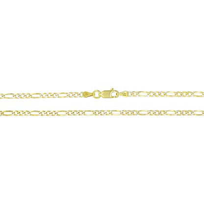 14K Gold or Rhodium Plated Silver Figaro Diamond Cut Pave Chain For Men | 1mm-13mm Thick | Solid 925 Figaro Italian Necklaces For Men - style: 2.60MM- Yellow & White