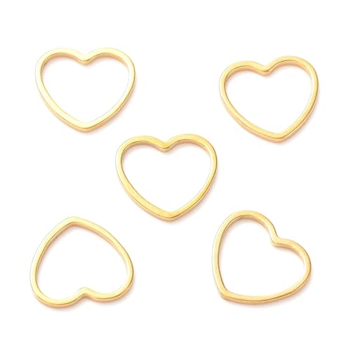30Pcs Heart Connectors Charms Gold Links Frames Stainless Steel Linking Rings 12mm Hollow Frame Pendants for Earrings Bracelet Necklace Macrame Making - color: Golden, Heart