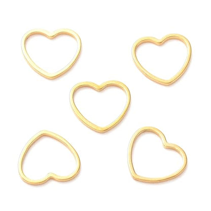 30Pcs Heart Connectors Charms Gold Links Frames Stainless Steel Linking Rings 12mm Hollow Frame Pendants for Earrings Bracelet Necklace Macrame Making - color: Golden, Heart