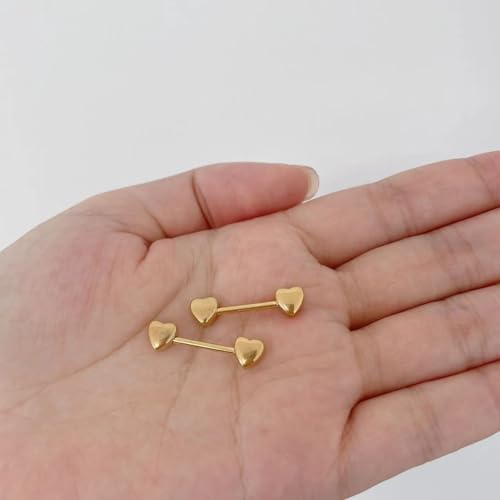 14G Minimalist Heart Nipple Rings Stainless Steel Love Hearts Nipplerings Straight Tongue Rings Barbell Bar Piercing Body Jewelry for Women - color: Gold