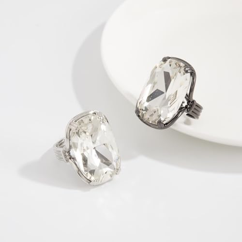 Sparkling Rectangle Chunky Rhinestone Ring for Women Adjustable Thick Big Cocktail Statement Rings Geometric Crystal Band Ring Wedding Birthday Wedding Prom Party Christmas Jewelry Accessary
