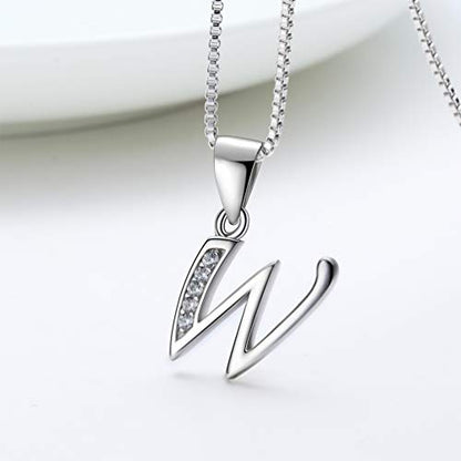 Aurora Tears Letter Necklace Initial 925 Sterling Silver Alphabet Pendant Crystal Name Gift Women Cubic Zirconia Jewelry - color: W
