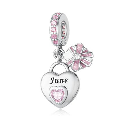LNQOBU 925 Sterling Silve Heart-shaped Birthstone Charm for Bracelets, With 5A Cubic Zirconia Birthday Charms Dangle Pendant Bead for Pandora Bracelets - color: F-June