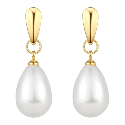 14k Gold Plated Lightweight Pearl Earrings,Trendy Jewelry,Teardrop Hoop Earrings for Women,Pearl Drop Earrings,Elegant Jewelry for Gifts - color: gold-pearl dangle