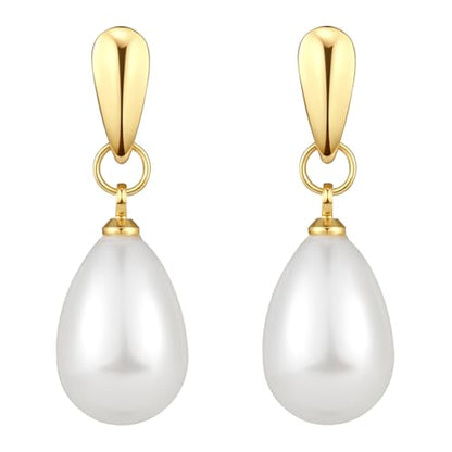14k Gold Plated Lightweight Pearl Earrings,Trendy Jewelry,Teardrop Hoop Earrings for Women,Pearl Drop Earrings,Elegant Jewelry for Gifts - color: gold-pearl dangle