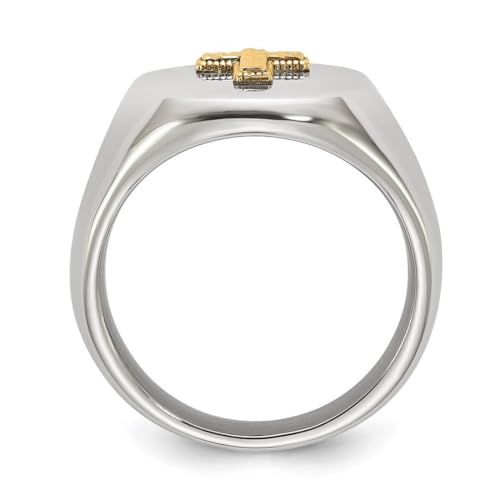 JewelryWeb 9mm Stainless Steel Polished With 14k Accent Sparkle-Cut Religious Faith Cross Oval Signet Ring Size 9 Ring for Women