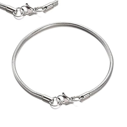 2pcs Adabele 304 Surgical Stainless Steel 3mm Snake Chain Bracelet 8 inch Jewelry Making Chain Tarnish Free - color: Stainless Steel (Gray)/with end ring, size: 8 inch - 2pcs