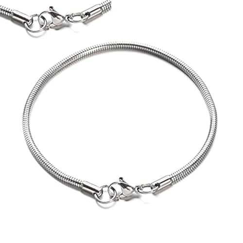 2pcs Adabele 304 Surgical Stainless Steel 3mm Snake Chain Bracelet 7 inch Jewelry Making Chain Tarnish Free - color: Stainless Steel (Gray)/with end ring, size: 7 inch - 2pcs