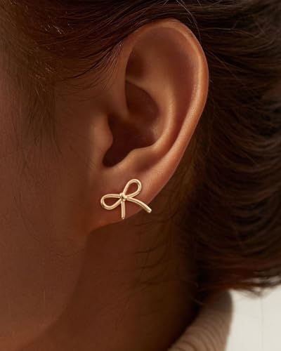Stud Earrings for Women- 14K Gold/White Gold Plated/Black Bow Dragon Softball Snake Bat Stud Earrings - color: Bow