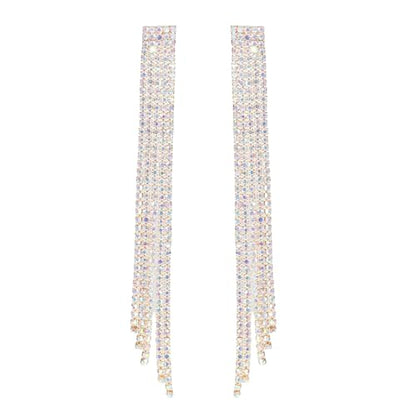 Rhinestone Tassel Earrings Sparkly Long Fringe Crystal Chandelier Dangle Drop Earrings Wedding Party Prom Earrings Premium Iridescent Earrings Wedding Party Jewelry Gifts for Women - color: Silver6