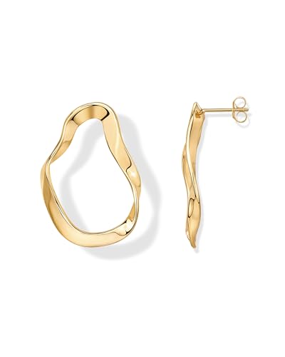 PAVOI 14K Gold Plated Sterling Silver Posts Chunky Vintage Organic Hammered Brushed and Textured Geometric Earrings for Women | Statement Earring Pair - style: Wavy