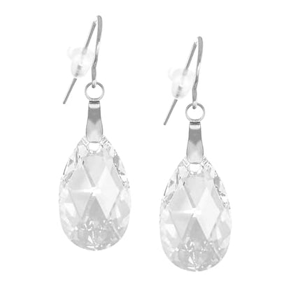 Sparkling Austrian Clear Crystal 22mm Teardrop Pear Dangle Earrings, Pierced or Clip On, Hypoallergenic Gold or Silver, Gift for Her - style: platinum wires