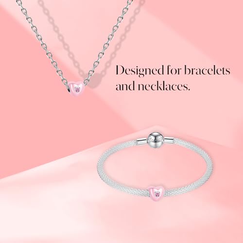 S925 Charms for Bracelets and Necklaces, Gifts for Mothers Nurses Day Graduation, for Girlfriend Family Friend, Bead Pendant, for Pandora, Silver 14K Gold Plated Enamel CZ, DIY Jewelry Making - style: 27 Pink Heart Charms with CZ