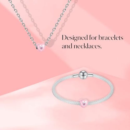 S925 Charms for Bracelets and Necklaces, Gifts for Mothers Nurses Day Graduation, for Girlfriend Family Friend, Bead Pendant, for Pandora, Silver 14K Gold Plated Enamel CZ, DIY Jewelry Making - style: 27 Pink Heart Charms with CZ