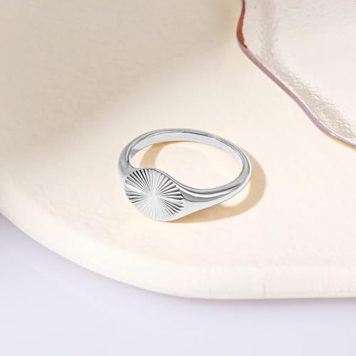 YeGieonr Non Tarnish Gold Rings for Women, Waterproof Gold Signet Ring, 18K Gold Plated Stackable Rings for Everyday Wear - color: Sunburst Silver