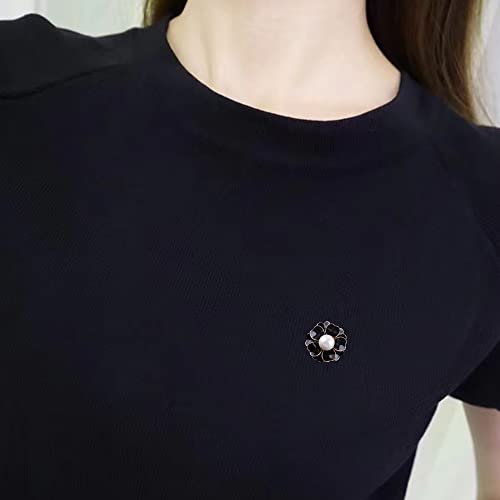 Women Camellia Flower Pearl Enamel Brooch Pins for Ladies Jewelry Fashion - color: Black