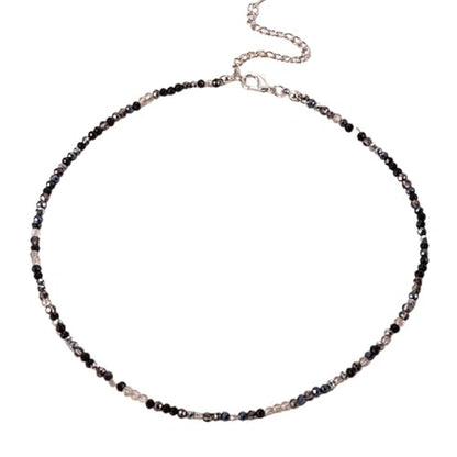 Dainty Colorful Crystal Beaded Chain Adjustable Lightweight Choker Necklace Handmade Bohemian Shiny 3mm Rice Stone Beads Necklace Boho Summer Beach Jewelry for Women - color: black
