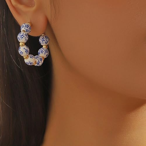3PCS Bow Beaded Jewelry Set for Women Vintage Handmade Flower Blue And White Porcelain Enamel Ribbon Necklace Bracelet and Earrings Bow Christmas Birthday Holiday Charm Romantic Jewelry Gifts - style: Style C