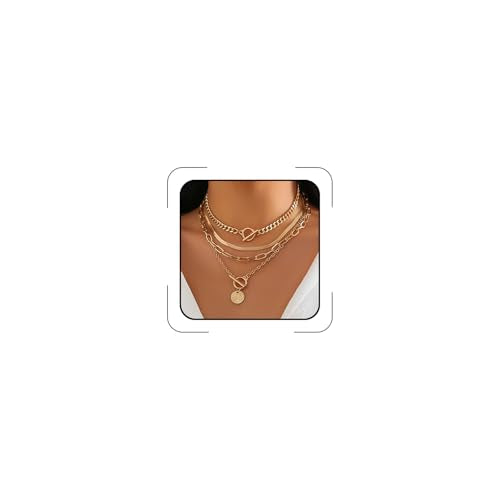 CSIYANJRY99 Layered Gold Necklaces for Women Chunky Gold Necklace Stack Layered Cuban Paperclip Snake Chain Necklace Retro Coin Dainty Pendant Toggle Clasp Necklace - style: Gold Disc