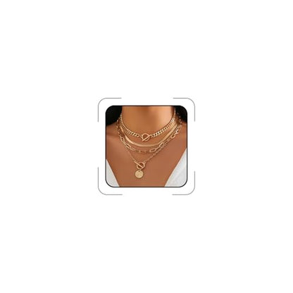 CSIYANJRY99 Layered Gold Necklaces for Women Chunky Gold Necklace Stack Layered Cuban Paperclip Snake Chain Necklace Retro Coin Dainty Pendant Toggle Clasp Necklace - style: Gold Disc