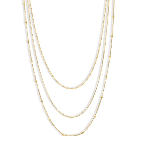 CONRAN KREMIX Waterproof Gold Necklace Layered Necklaces for Women Non Tarnish,14k Gold Plated Stainless Steel Dainty Stack Thin Chain Necklace Set for Women Gifts Jewelry - color: Gold-10