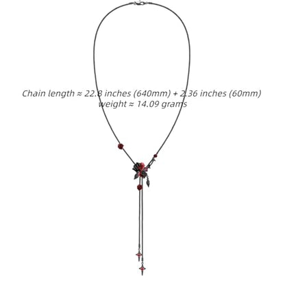 Gothic style red and black rose necklace fashionable long tassel necklace personalized women's accessories flower accessories MO43