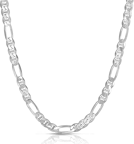Savlano 925 Sterling Silver Italian Solid Figarucci Figaro Mariner Flat Link Chain Necklace For Men & Women - Made in Italy Comes Gift Box - size: 18 Inch, style: 5.5MM
