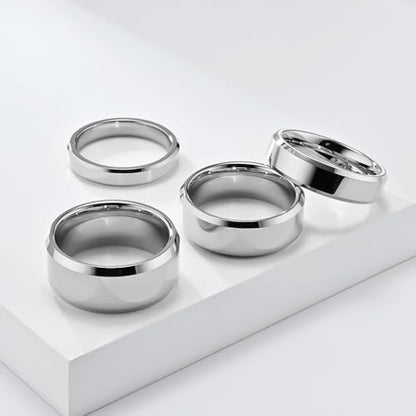 Stainless Steel Wedding Band Ring For Men Women | Sandblasted matte finish, 4mm/6mm/8mm widths, steel/black/gold-tone colors, everyday wear, wedding - color: Smooth-6mm-Silver