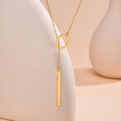 Lariat Necklace for Women Dainty Gold Long Necklace 14k Gold Plated Adjustable Y-Shaped Pendant Necklace Sliding Lariat Chain Minimalist Layered Statement Jewelry - color: Gold-B