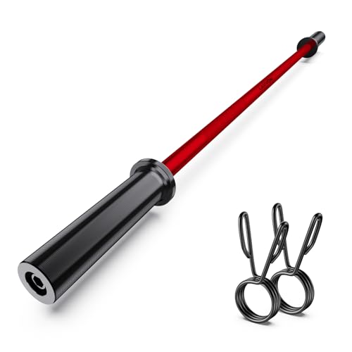 57"Olympic Barbell Bar, 2" Standard Straight Bars for Weight Lifting | Barbells Bar for Bench Press/Squats/Hip Thrusts/Lunges/Biceps- Home Gym Weight Bar- 2 Spring Collars(500lb Weight Capacity) - color: Red