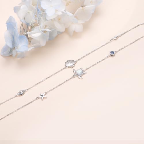 Anklets for Women 925 Sterling Silver Blue Evil Eye Infinity Butterfly Adjustable Multilayer Layered Summer Beach Ankle Bracelet Foot Chain Jewelry for Women - style: Sea Turtle 3